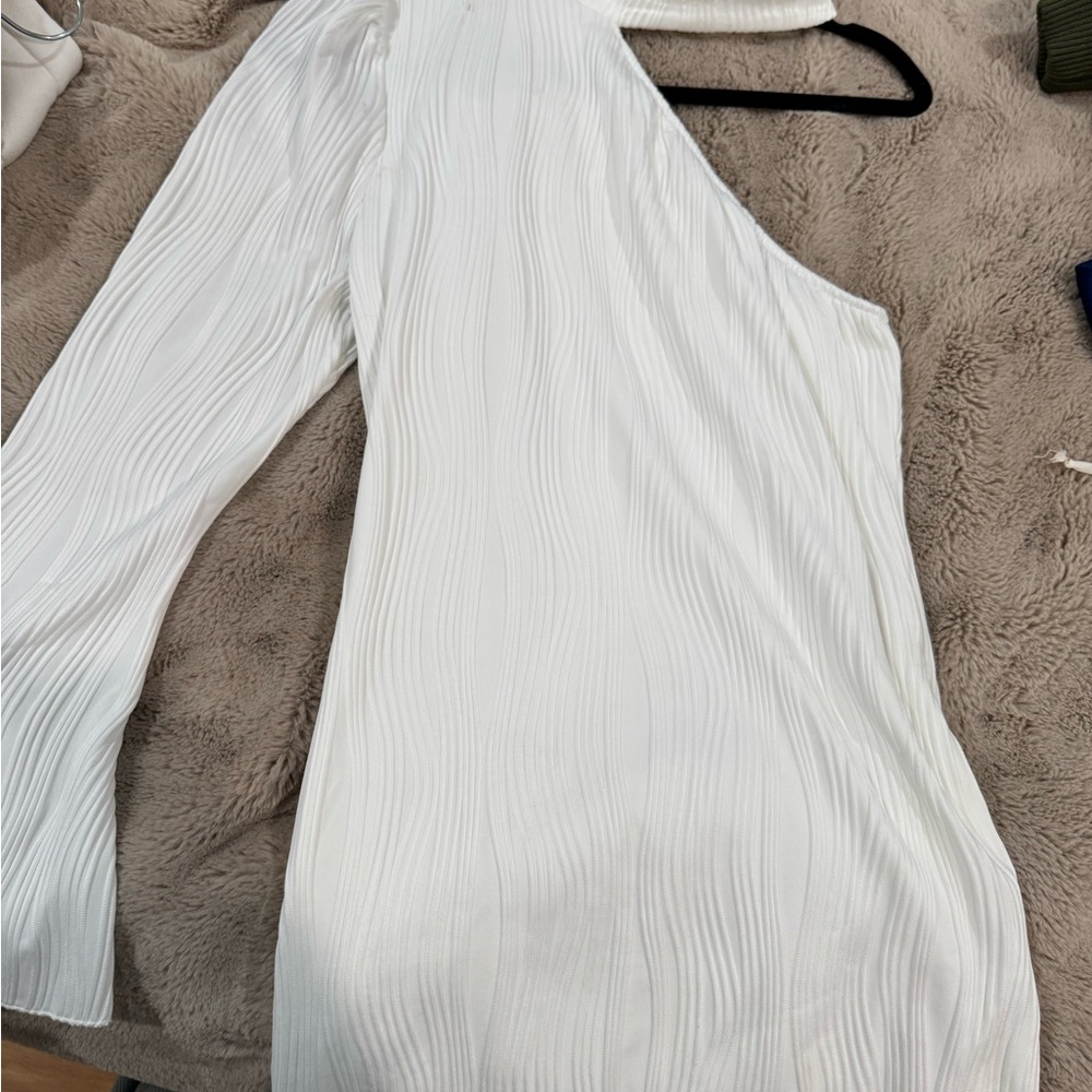 White Long Sleeve Bell Sleeve One Shoulder Sheath Dress for Cocktail